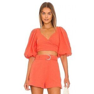 NEW Jonathan Simkhai Size Small  Mila Gauze Puff-Sleeve Wrap Top $245